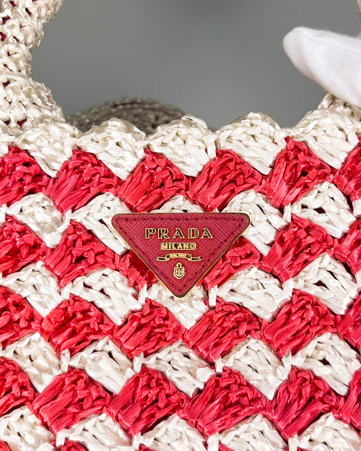 Prada Canapa Handbag Off White/Red Straw