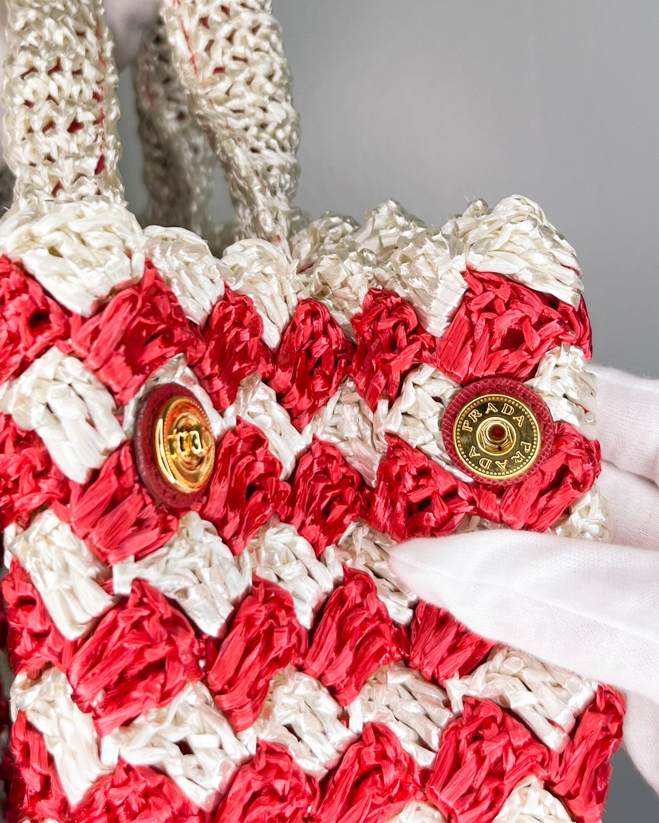 Prada Canapa Handbag Off White/Red Straw