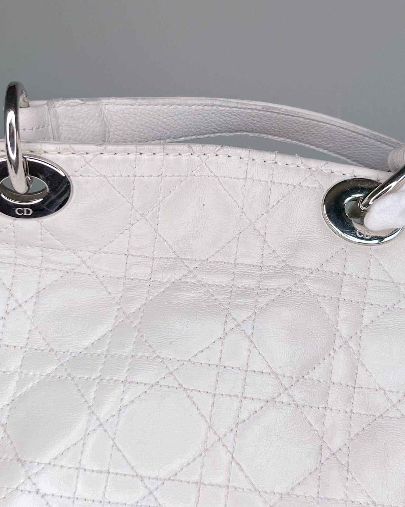 Dior 2007 Vintage Lady Dior Bag Lambskin Leather White