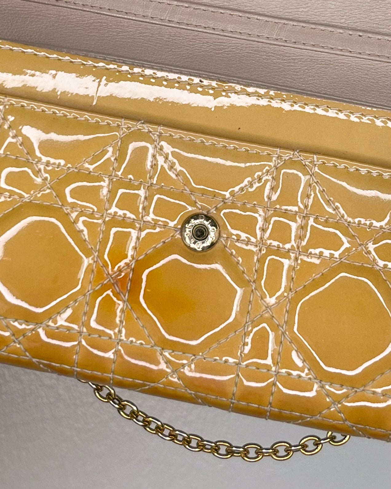 Lady Dior Wallet On Chain Camel Patent Leather